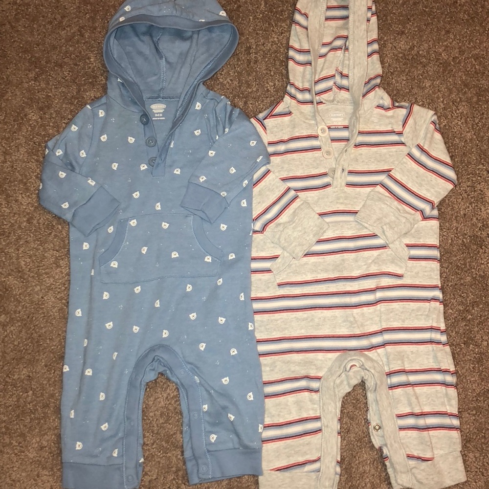 Set of two hooded one pieces, 3-6 M, Old Navy